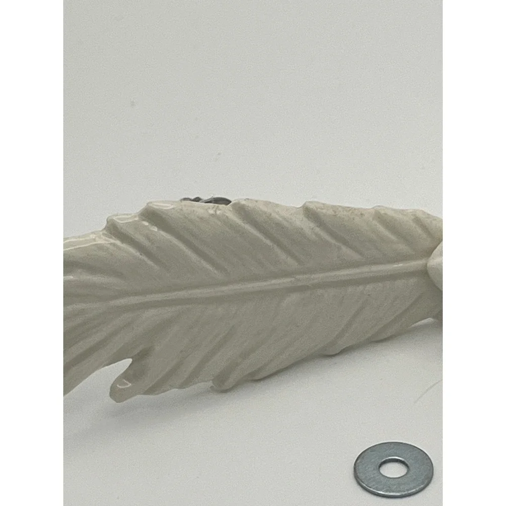 White Ceramic Elephant and Feather Drawer Pulls Set of 2 Cabinet Knobs Glossy